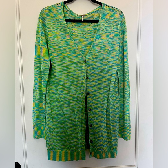 Free People small cardigan jacket green V neck Viscose button down spring color - Picture 1 of 7